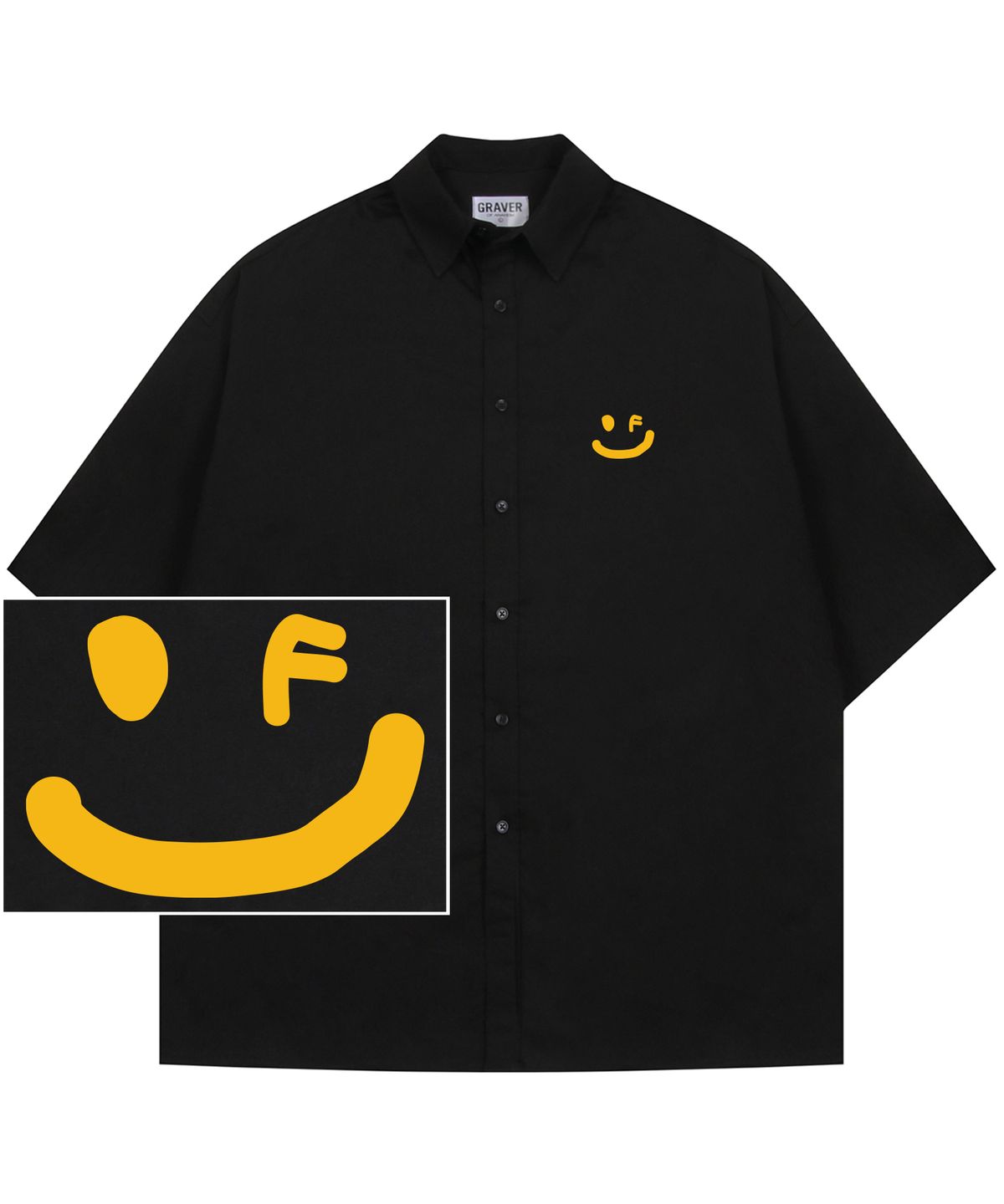 그레이버(GRAVER) [UNISEX]스몰 드로잉스마일 오버핏 반팔셔츠_블랙