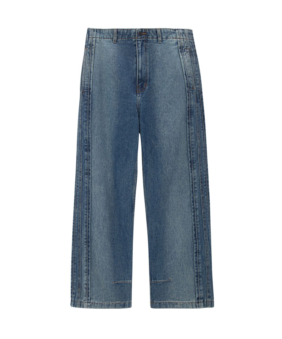언지미크(UNGIMMICK) BRUSHED PIPED WIDE DENIM PANTS (BLUE)