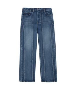 POCKET CUT WIDE DENIM PANTS (BLUE)