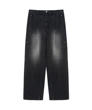 ONE TUCK RIVET WIDE DENIM PANTS (CHARCOAL)