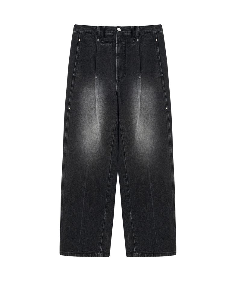 ONE TUCK RIVET WIDE DENIM PANTS (CHARCOAL)