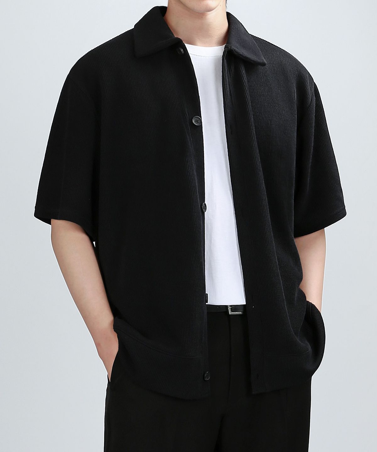 베리베인(VERYVAIN) GAFF COLLAR HALF CARDIGAN (BLACK)