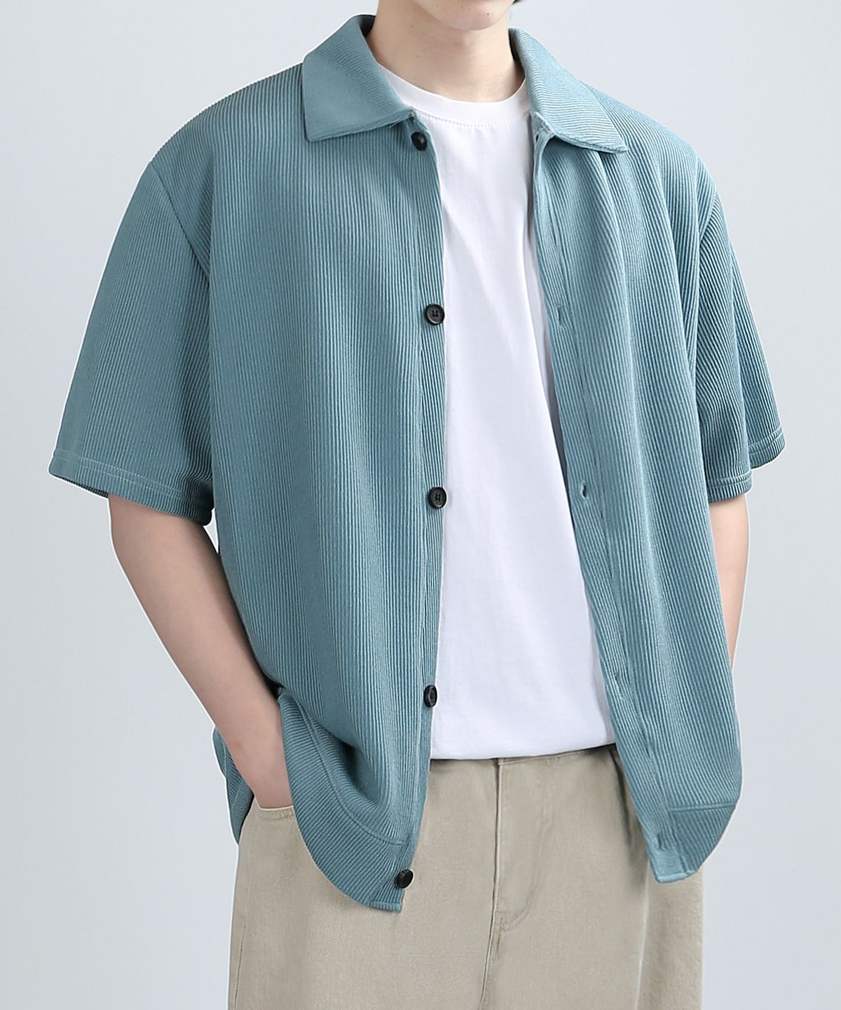 베리베인(VERYVAIN) GAFF COLLAR HALF CARDIGAN (CYAN BLUE)