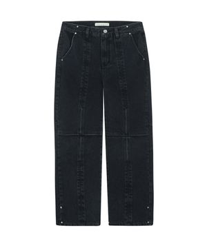 FLOWER WORK DENIM PANTS (BLACK)