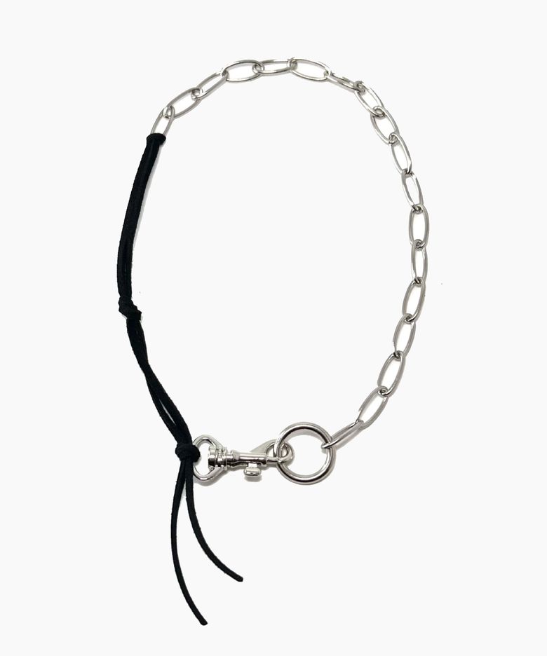 Leather mix chain necklace