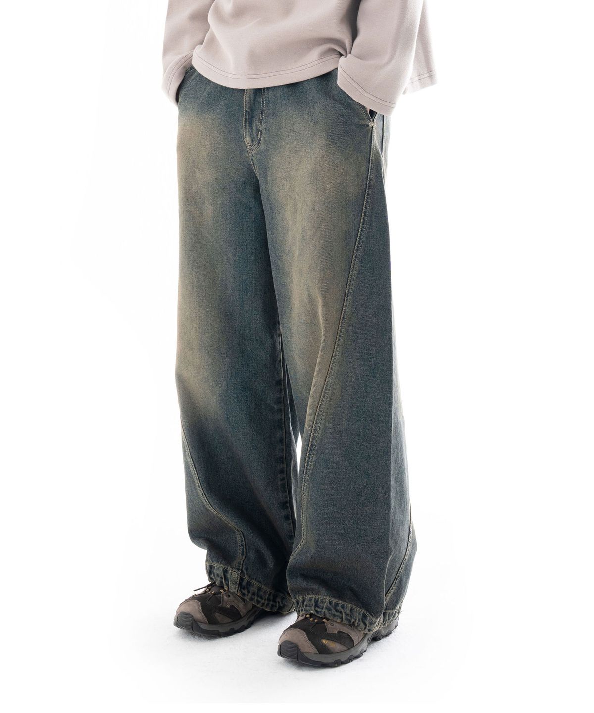 아캄(AAKAM) Paneled Denim Pants (Blue)
