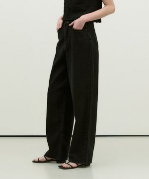 레바 썸머 하이웨스트 와이드 팬츠 - black