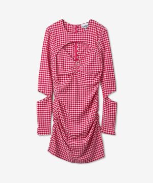 스트레치 시어서커 컷아웃 미니 드레스 - 러브모션 / F7665487