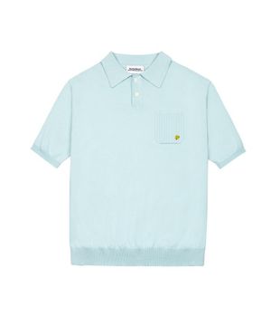 FLOWERS HALF SLEEVED COLLAR KNIT SKY