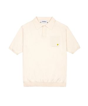 FLOWERS HALF SLEEVED COLLAR KNIT CREAM