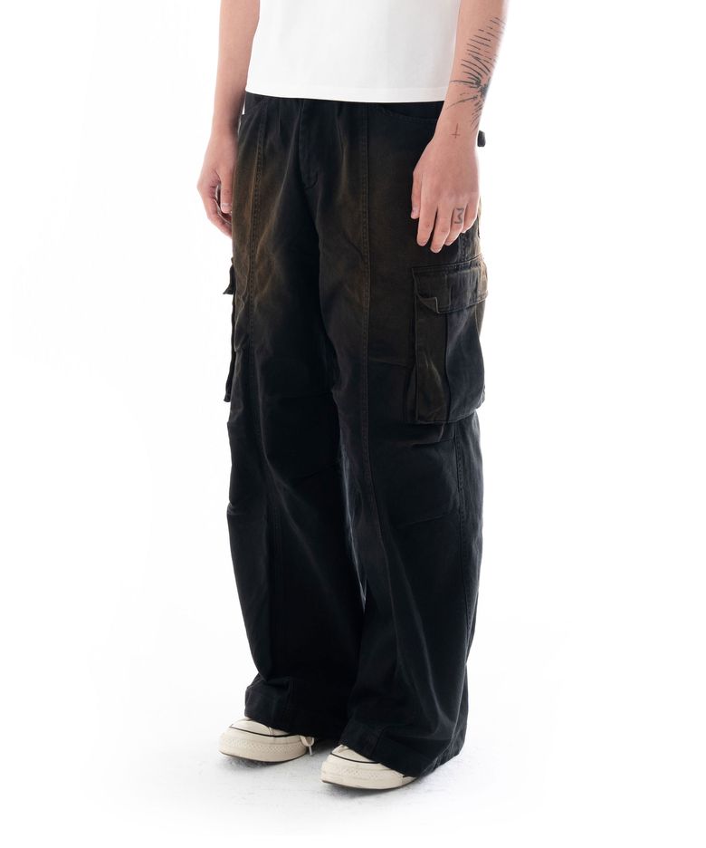 Knee Pin-tuck Wide Cargo Pants (Washed Black)