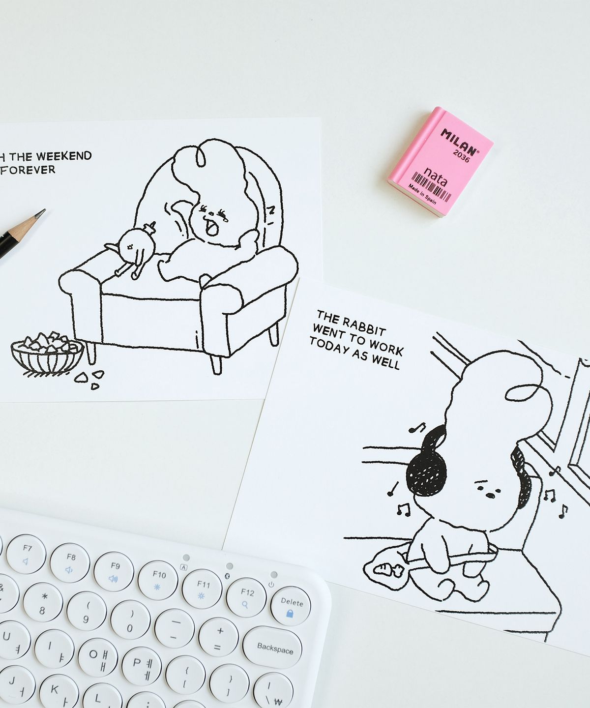벌룬프렌즈(BALLOON FRIENDS) [SET] WORKING RABBIT DOODLE 빅엽서 4종