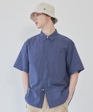 고밀도 코튼 하프 셔츠 네이비