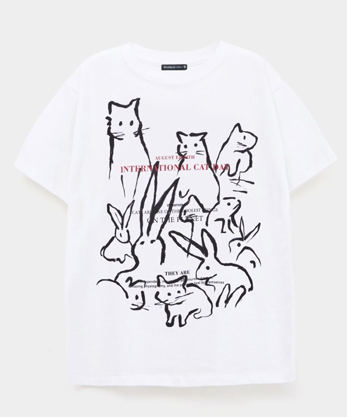 론론(RONRON) CAT DAY OVER FIT T SHIRTS WHITE