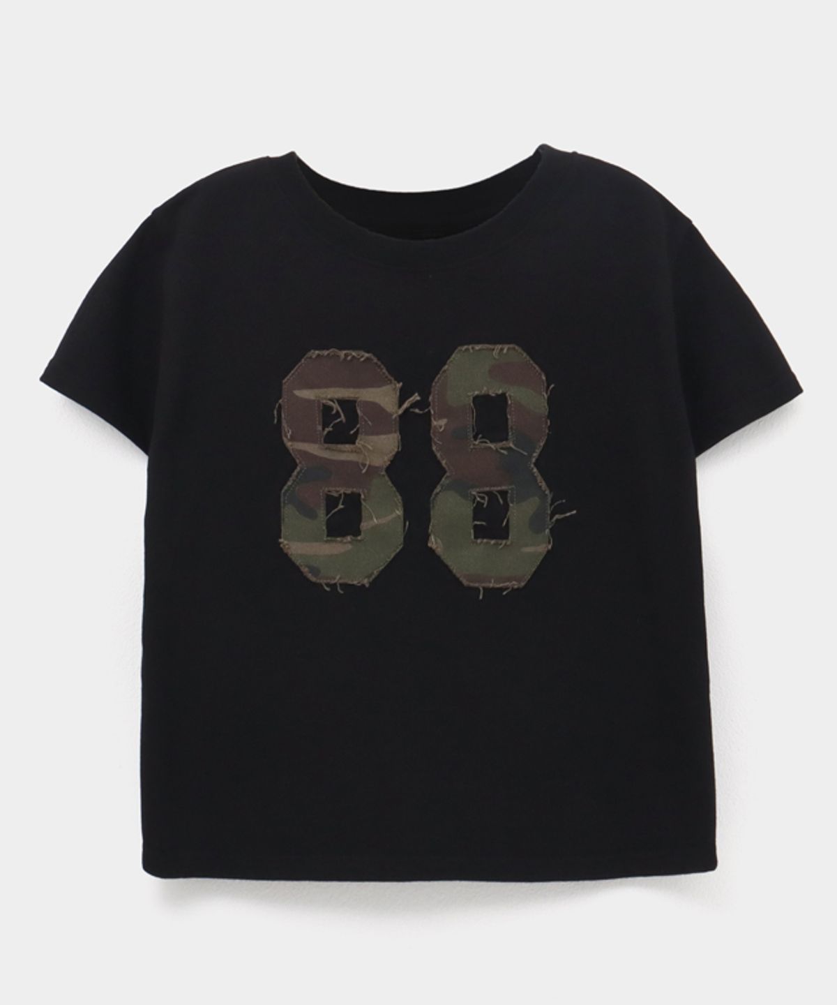 론론(RONRON) CAMOUFLAGE APPLIQUE 88 CROP T SHIRTS BLACK
