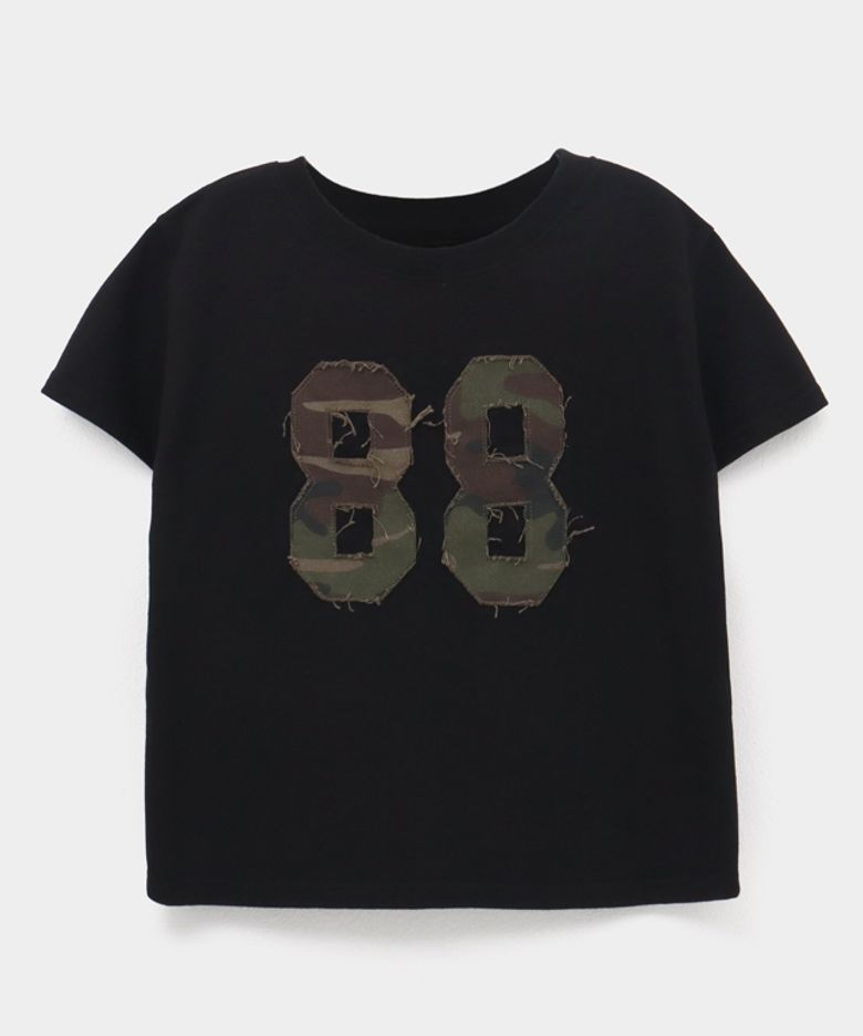 CAMOUFLAGE APPLIQUE 88 CROP T SHIRTS BLACK
