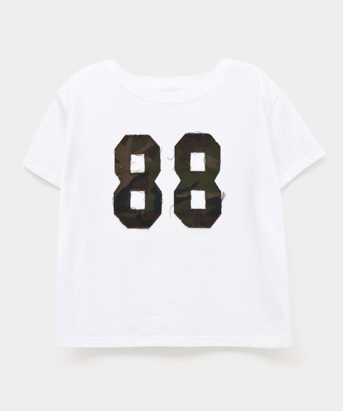 론론(RONRON) CAMOUFLAGE APPLIQUE 88 CROP T SHIRTS WHITE