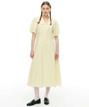 크링클 볼륨 카라 드레스_옐로우