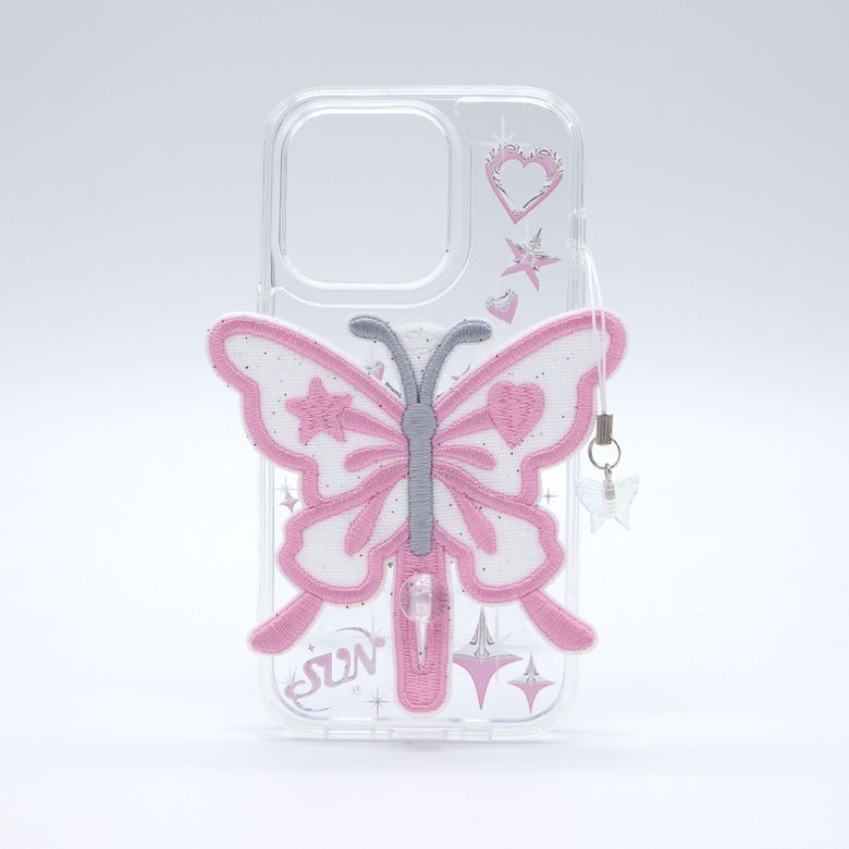 SUN CASE CLEAR  PATCH BUTTERFLY PINK