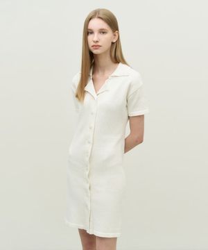 킷 버튼 슬림 미디 원피스 - 아이보리