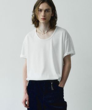 실키 블렌디드 U넥 하프 티셔츠 (화이트)