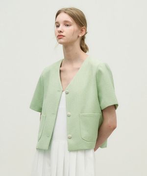 로얄 하프 슬리브 트위드 자켓 - 민트