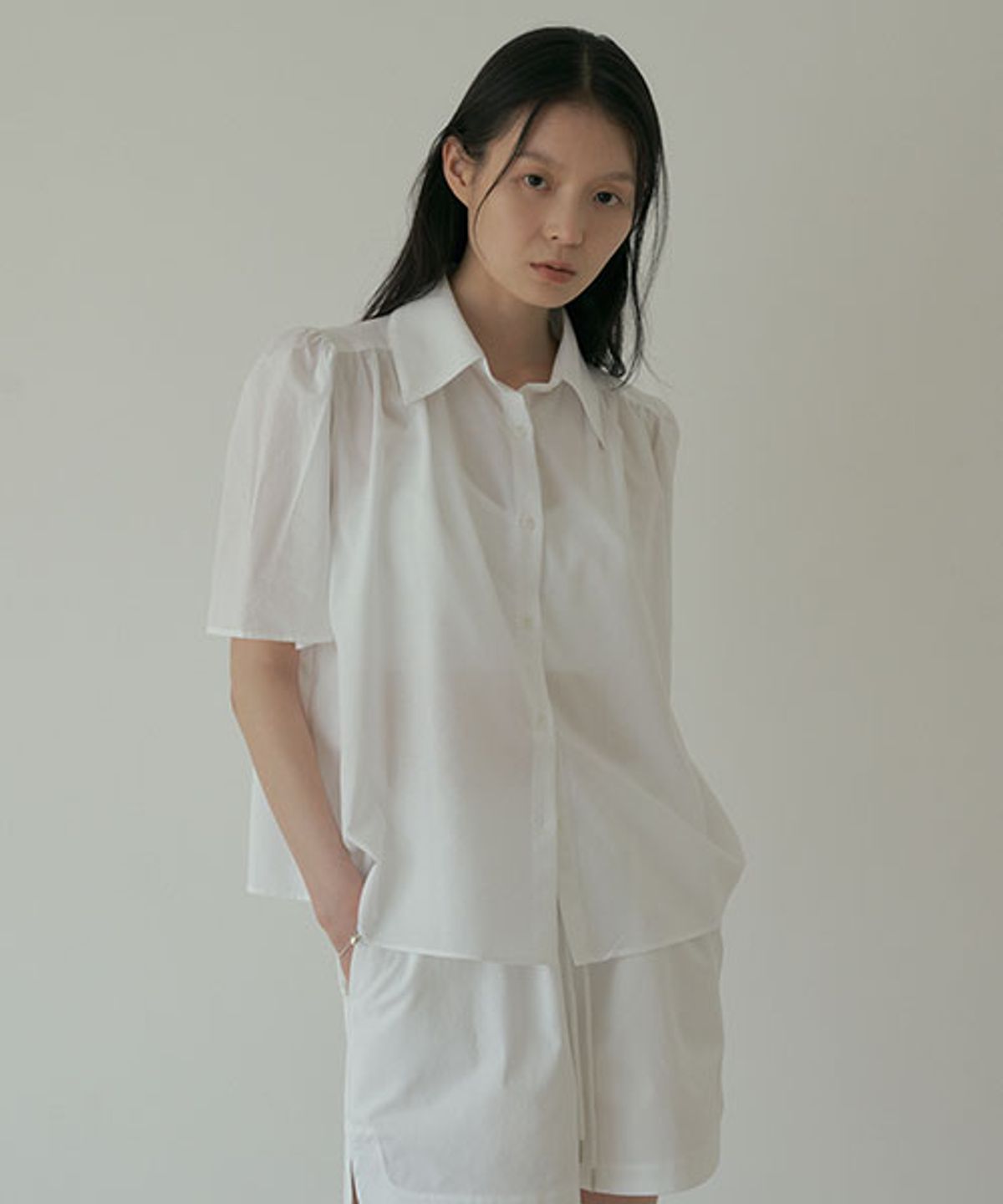 링서울(LINGSEOUL) tencel shirring blouse-white