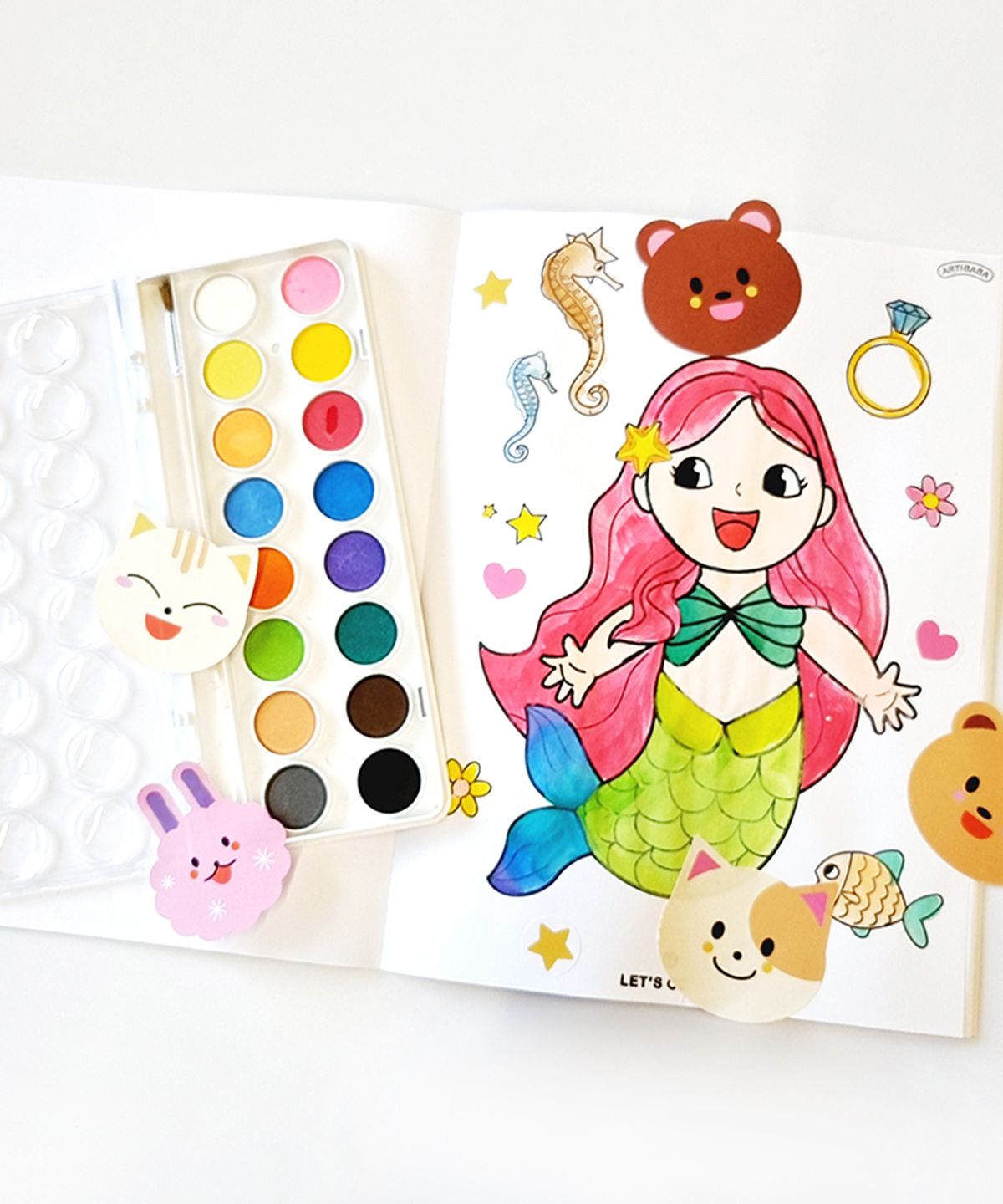 아티바바(ARTIBABA) 아티바바 구디백 고체물감 16색+색칠북 1종+동물스티커