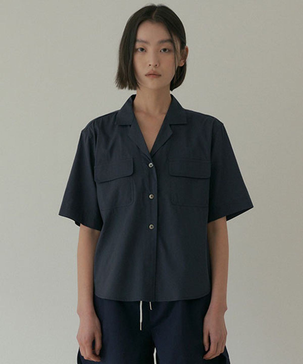 링서울(LINGSEOUL) bamboo blended pocket blouse-navy