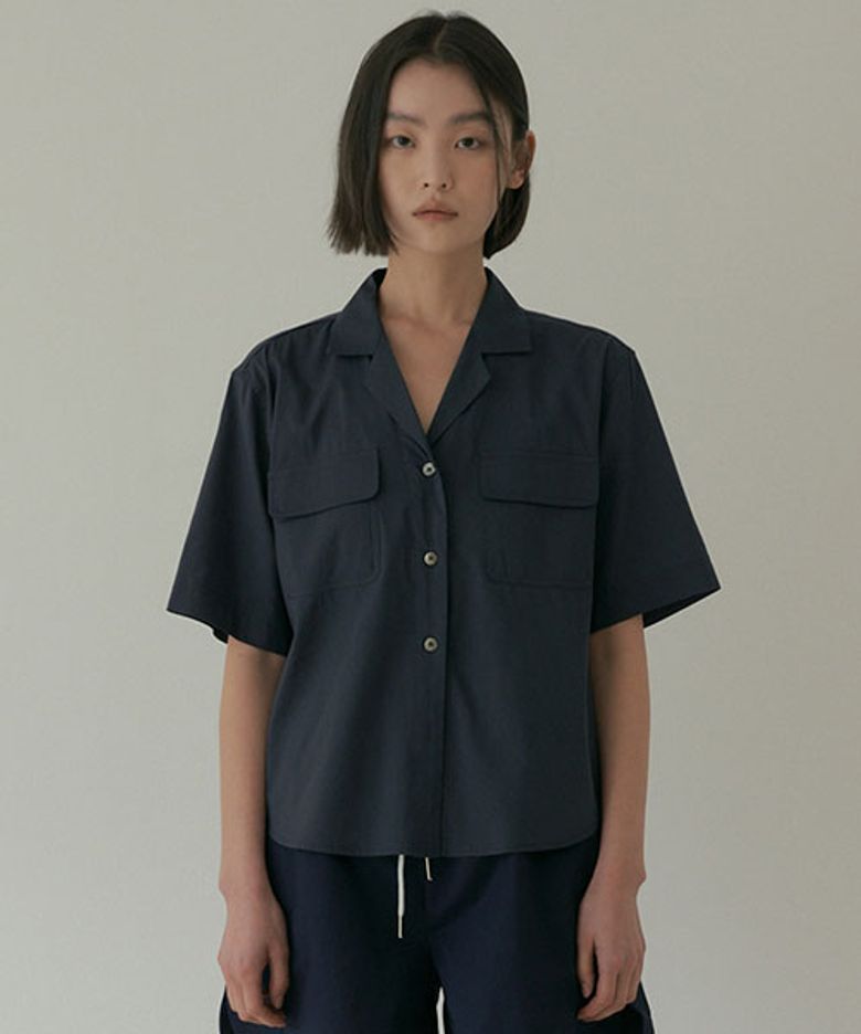 bamboo blended pocket blouse-navy