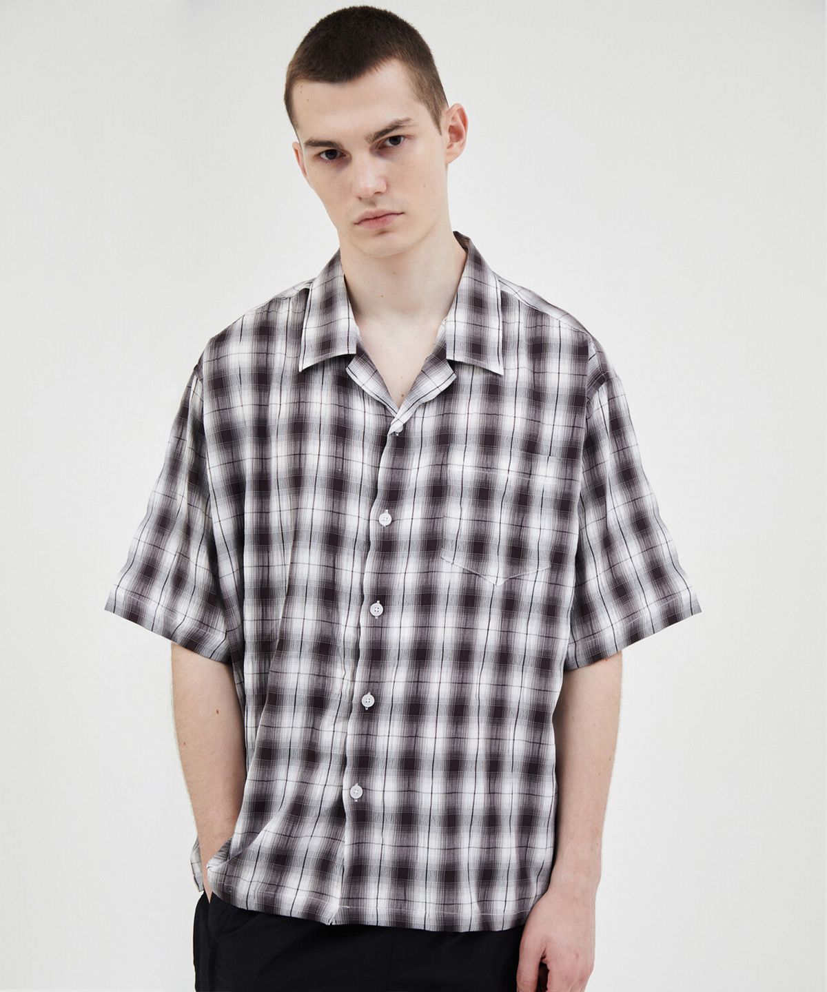 윈더(WINDER) NATURAL WRINKLE CAMP SHIRTS - BLACK CKECK