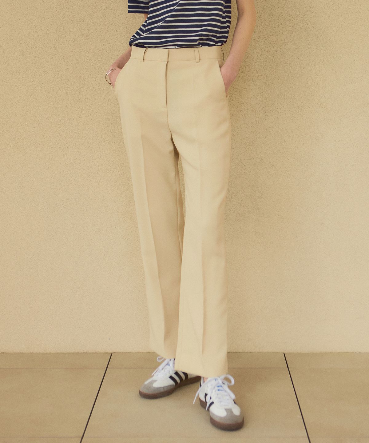 시야쥬(SIYAZU) SIPT7080 썸머 폴리 일자 핏 슬랙스_Yellow beige