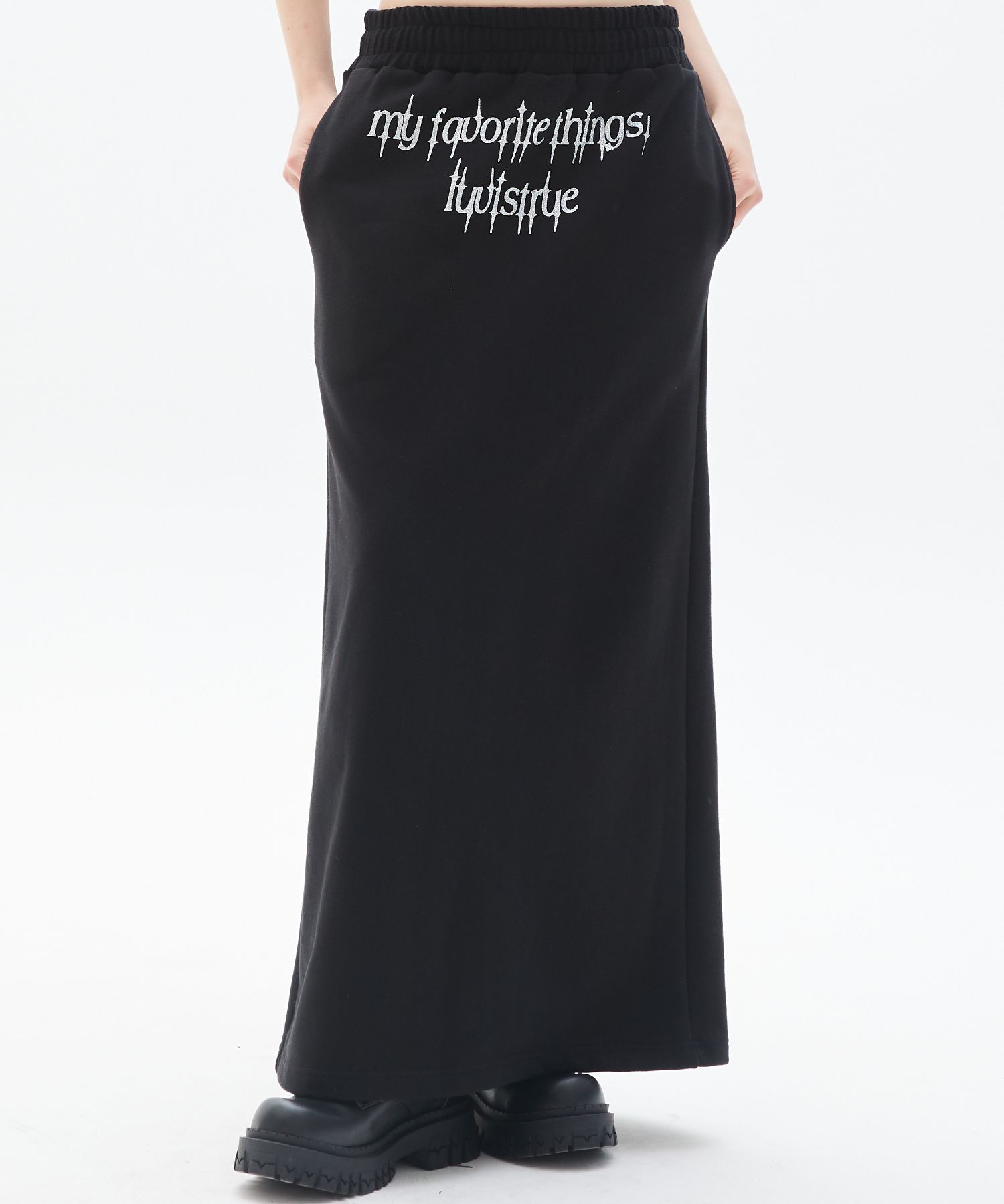 MUSINSA | LUV IS TRUE PY GLITTER LONG SKIRT(BLACK)