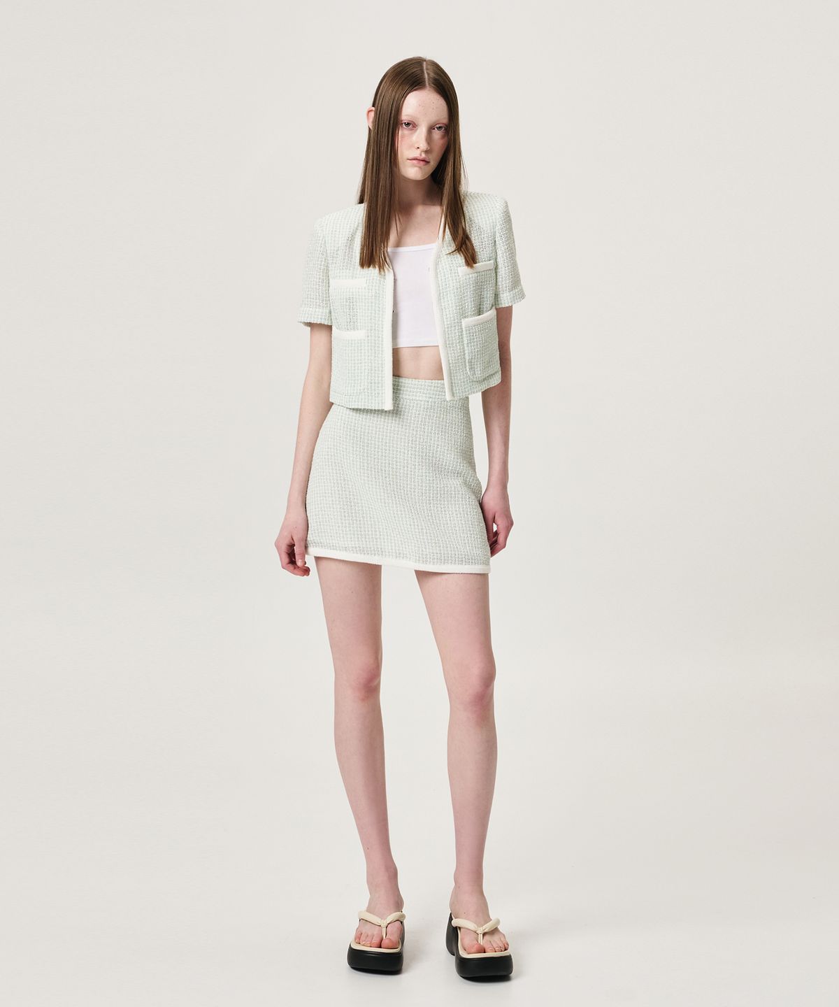 에트몽(ETMON) Summer Tweed Mini Skirt, Mint