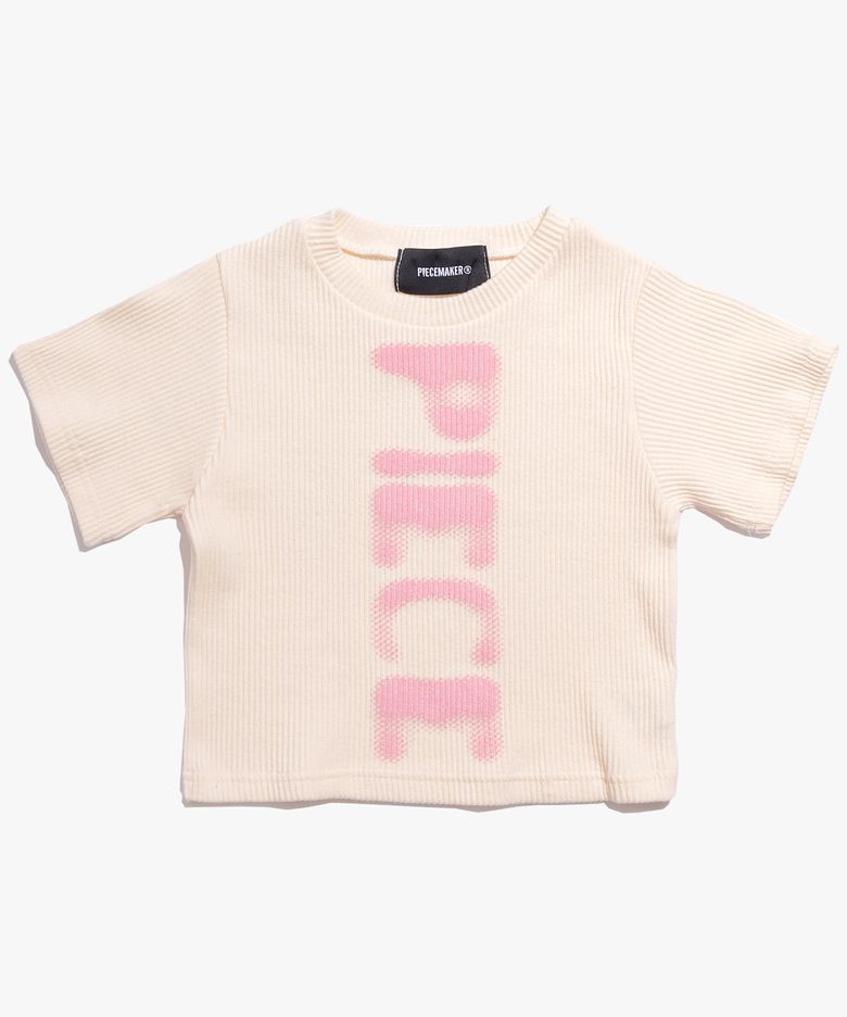 RIBBED CONTRAST CROP TEE (CREAM)