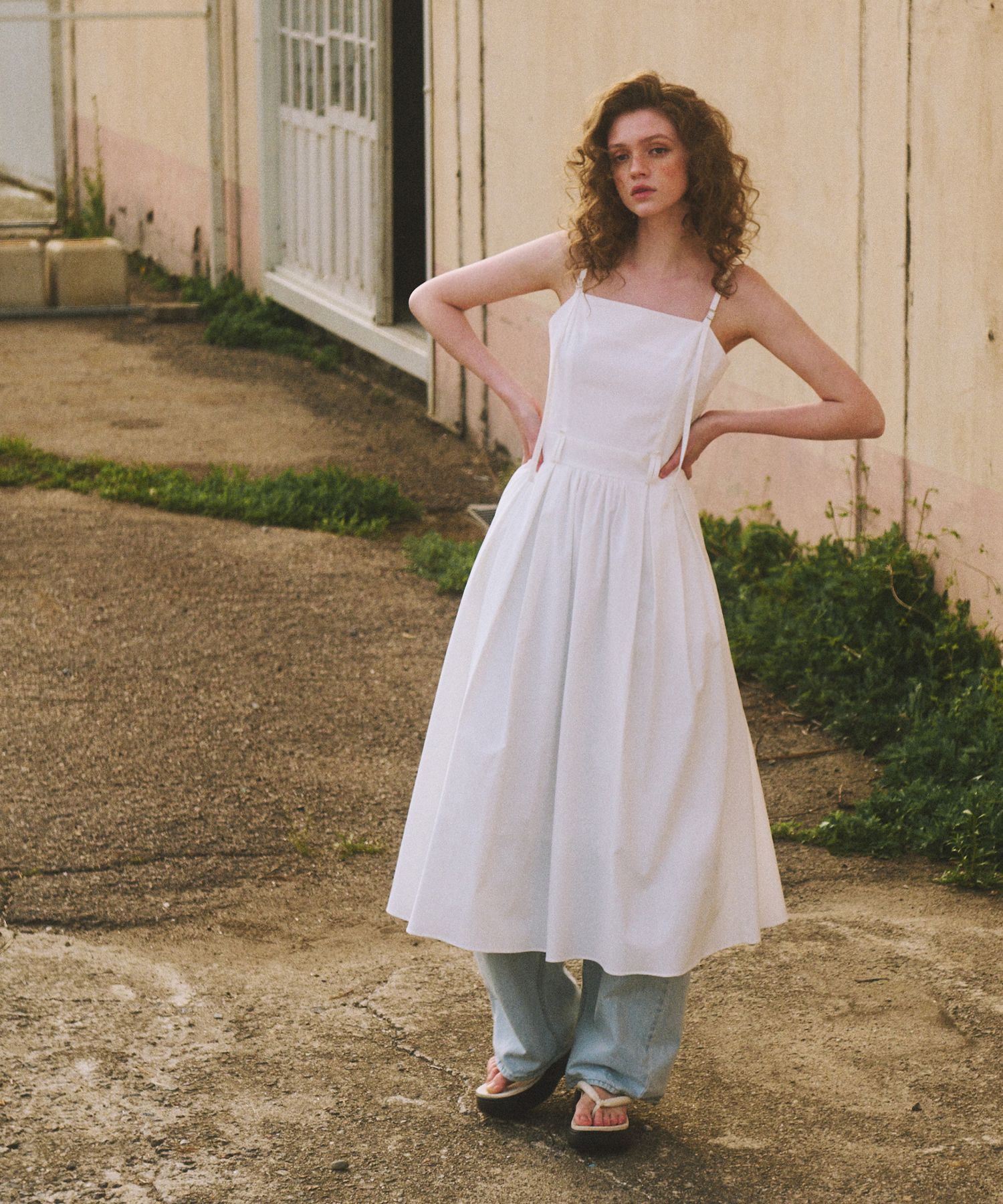 MUSINSA公式 | ETMON Slip Shirring Pleats Dress, White 