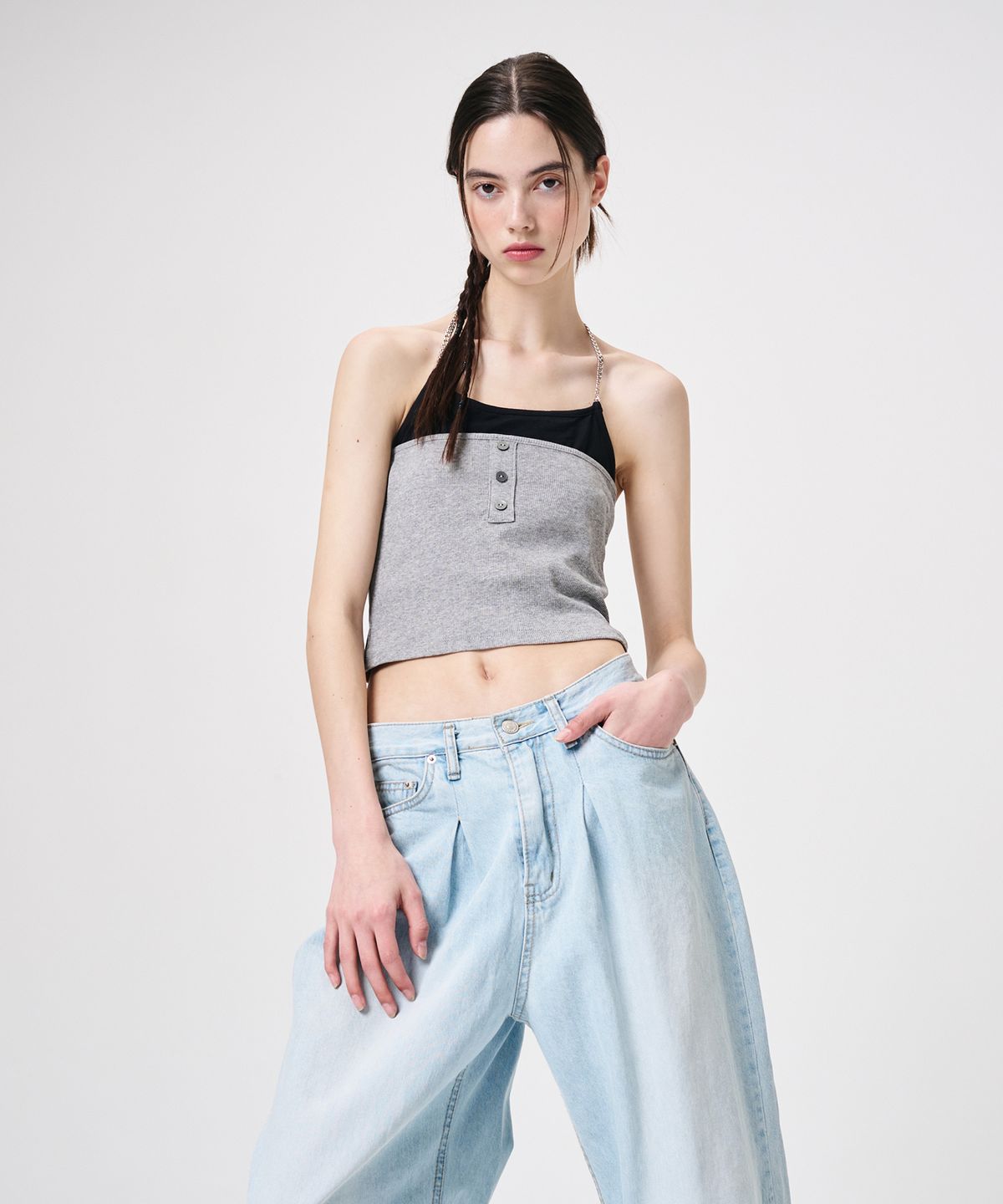 에트몽(ETMON) Chain Layered Sleeveless Top, Grey
