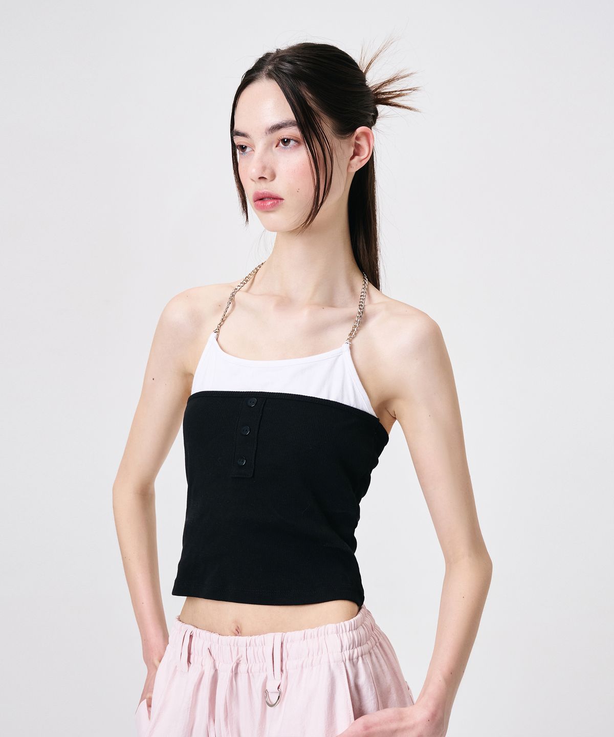 에트몽(ETMON) Chain Layered Sleeveless Top, Black