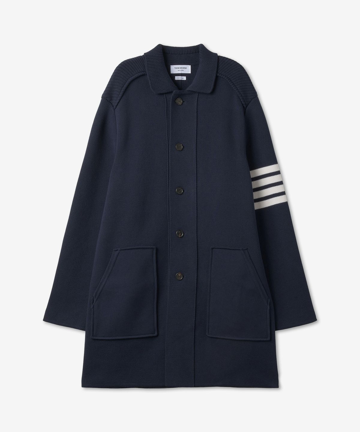 톰 브라운(THOM BROWNE) 4 바 폴로 카라 코트 - 네이비 / MKJ098AY3028415
