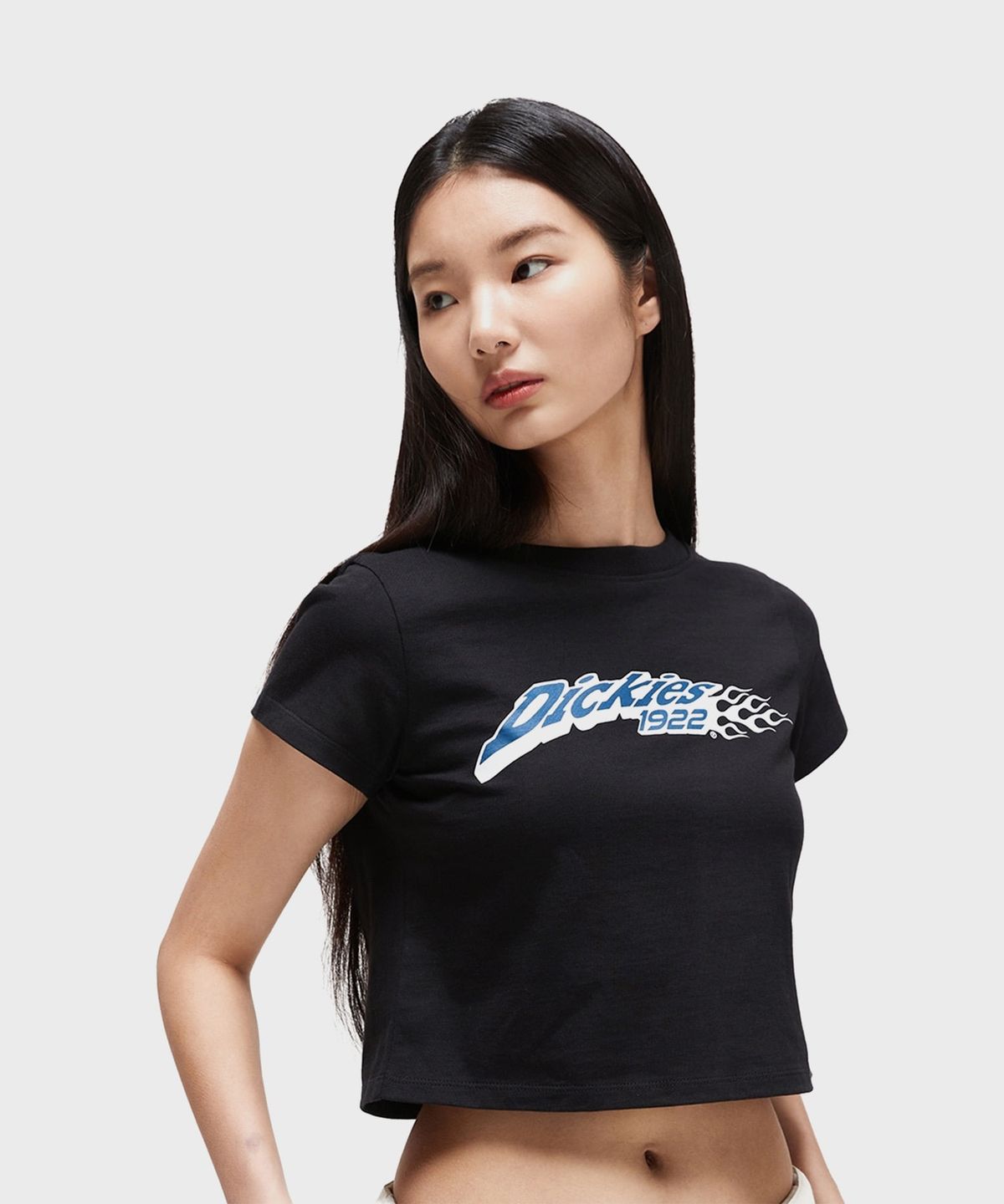 디키즈(DICKIES) 플레임 1922 크롭 티셔츠 Black