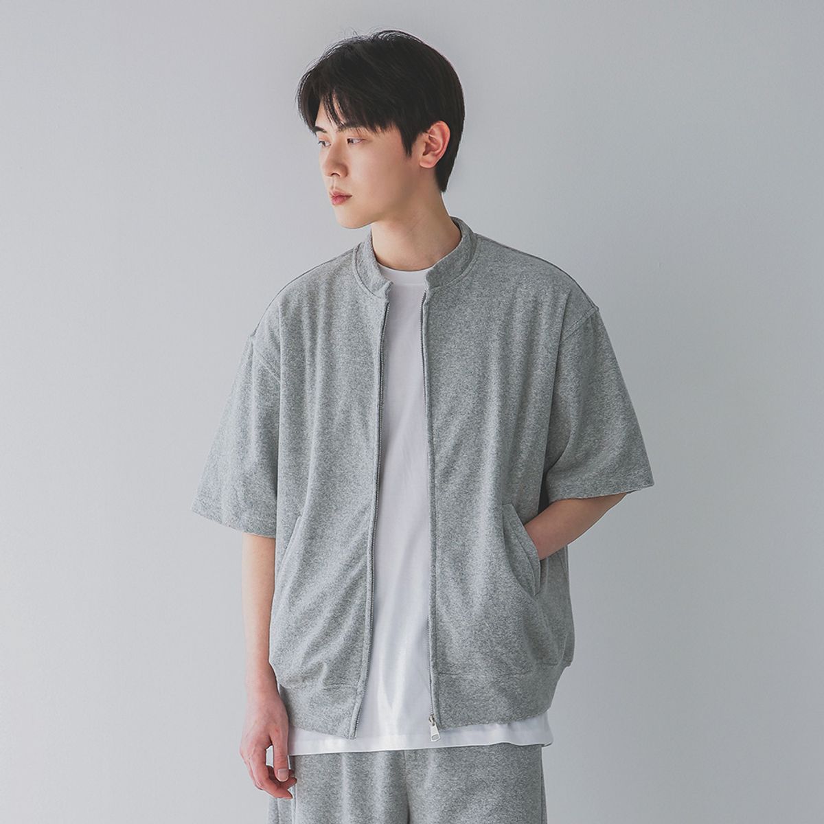 앨빈클로(ALVINCLO) 무지 테리 반팔 집업 DLX4602 (4 COLOR)