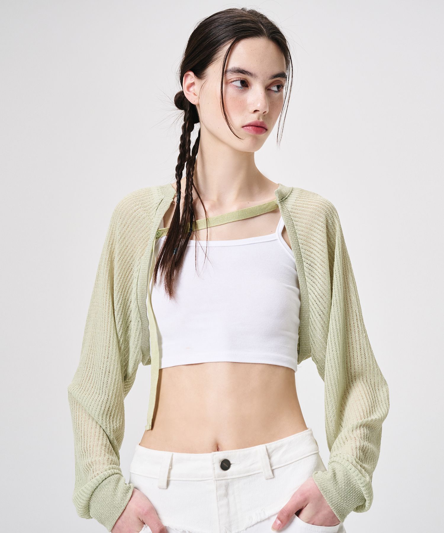 ワンピース ETMON Strap Bolero Cardigan, Light Green MUSINSA | ETMON Strap Bolero Cardigan, Light Green