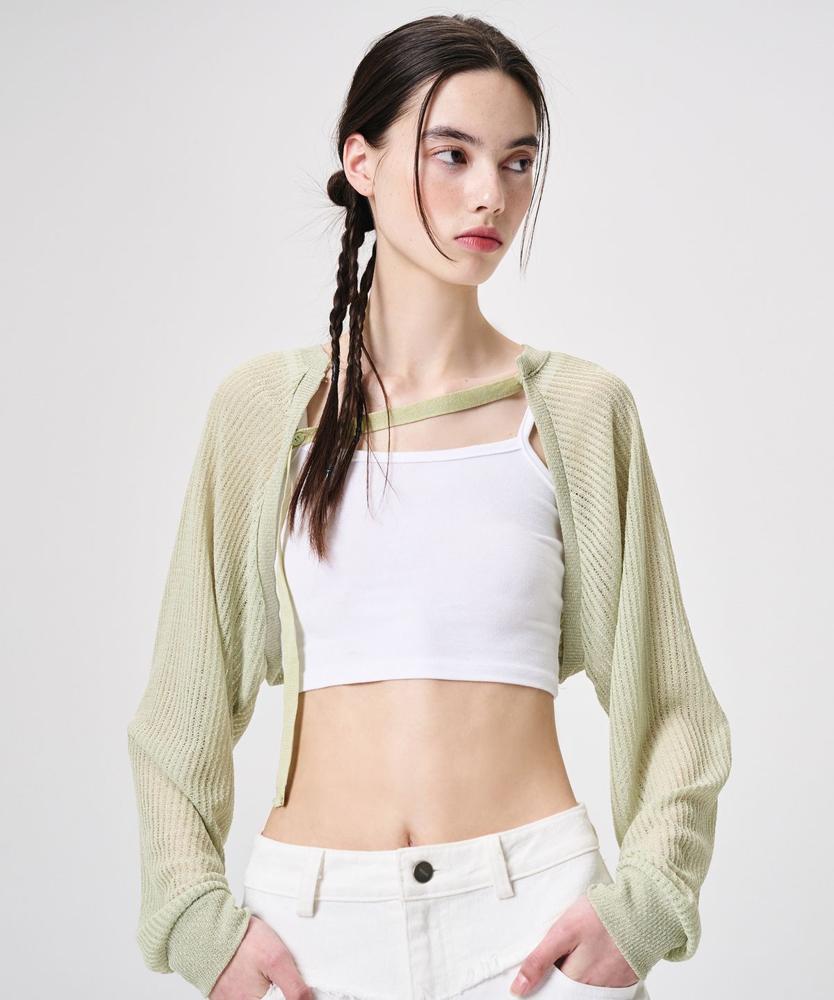 에트몽(ETMON) Strap Bolero Cardigan, Light Green