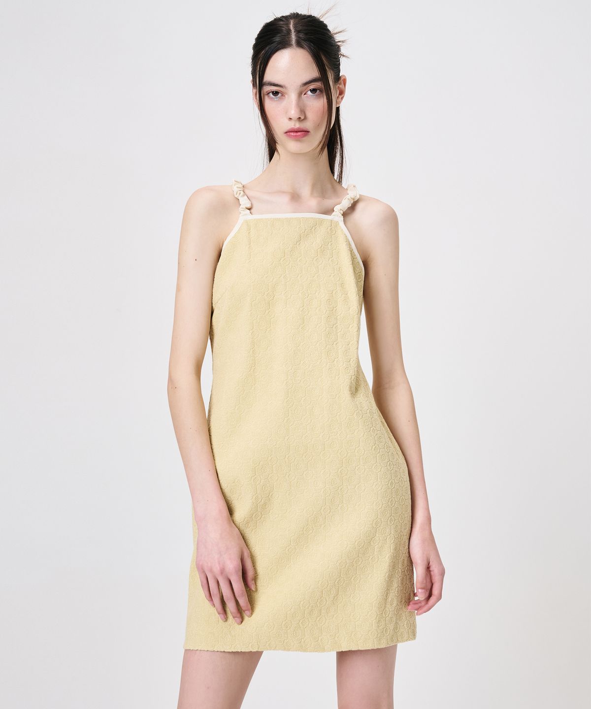 에트몽(ETMON) Slip Floral Jacquard Mini Dress, Yellow