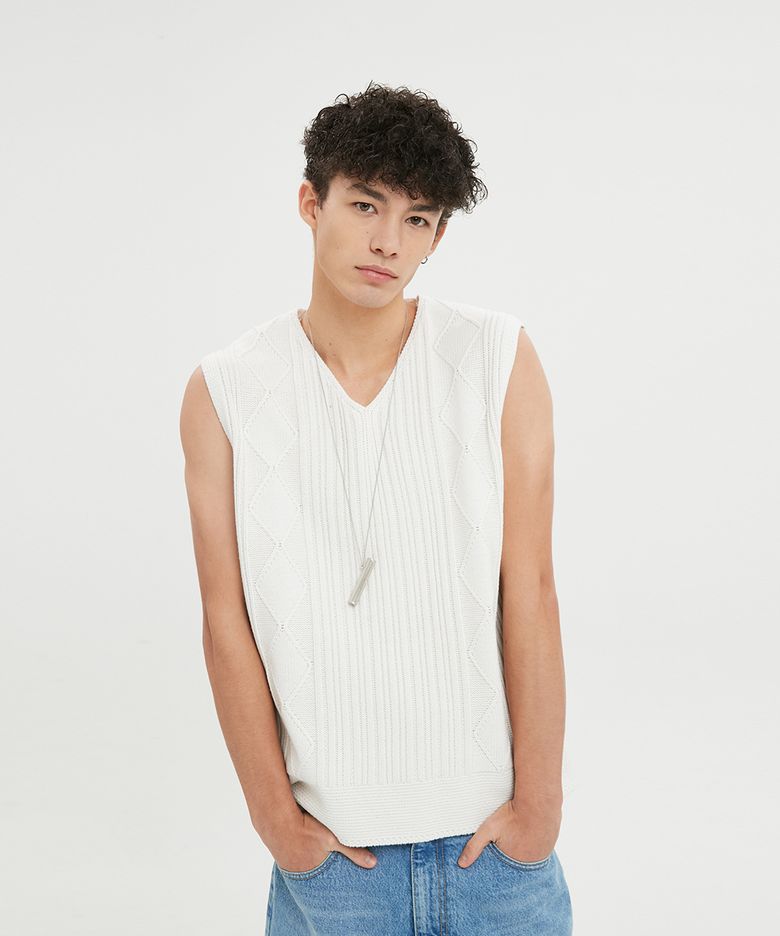 UNISEX, Solar Dia Ribbed Knit Vest / Ivory