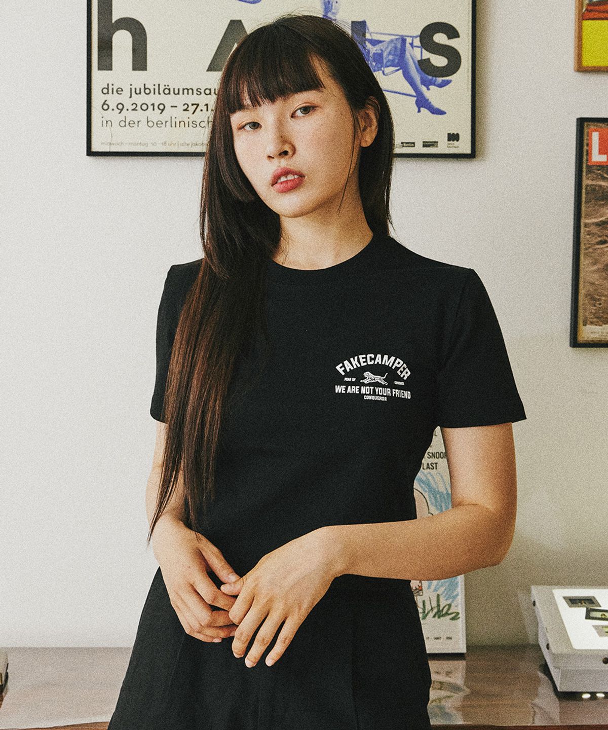페이크캠퍼(FAKE CAMPER) 우먼스 여성 크롭 오리지널 빈티지 반팔티셔츠 [BLACK]