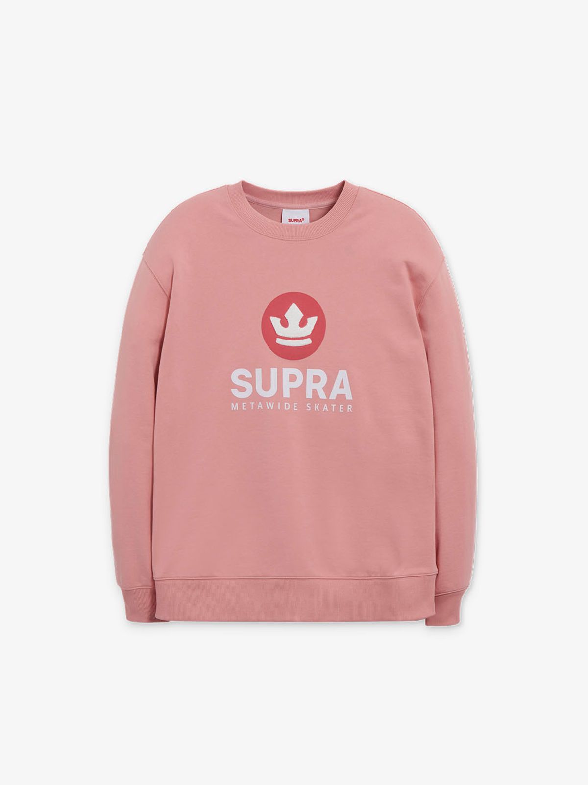 수프라(SUPRA) 크라운 오버핏 부클 자수 맨투맨(PINK)