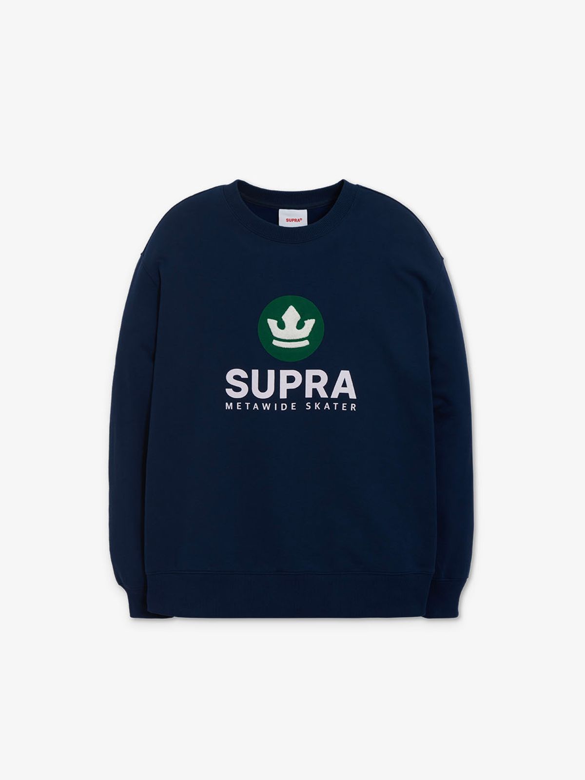 수프라(SUPRA) 크라운 오버핏 부클 자수 맨투맨(NAVY)