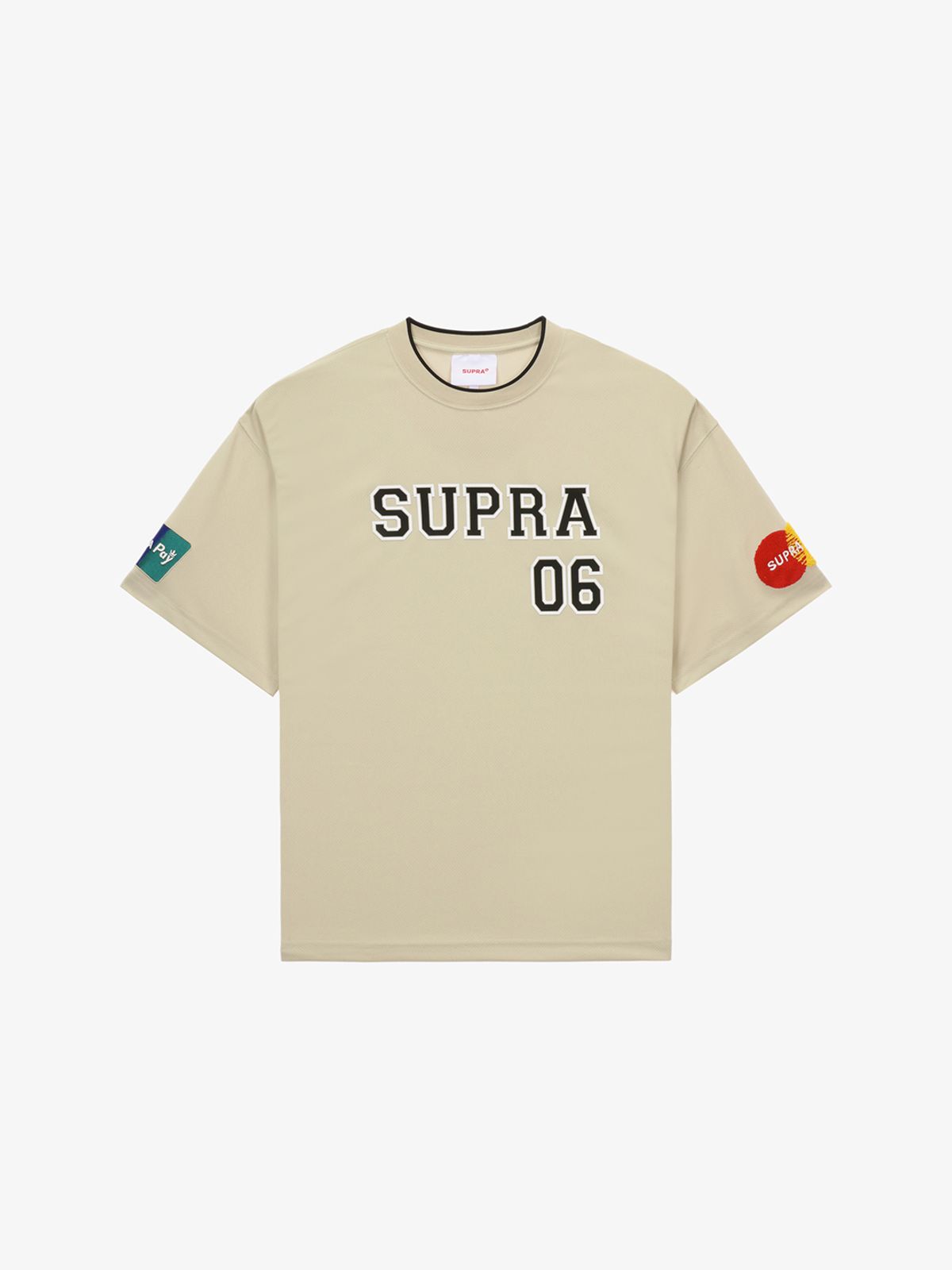 수프라(SUPRA) 로고 오버핏 스포츠 저지 반팔 티셔츠(BEIGE)