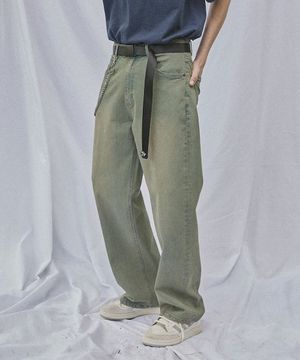 파번 7508 더스티워시 와이드핏 머드인디고 데님팬츠